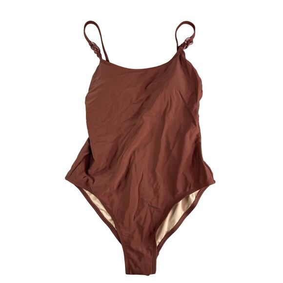 Kona Sol Swimsuit Womens Large Brown Padded Accent One Piece Medium Coverage NWT - Picture 1 of 9